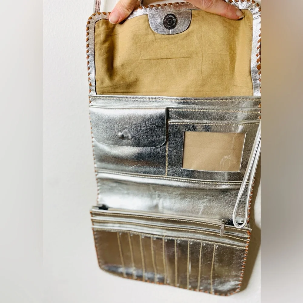 Studio Caleidoscope Grace Silver Cowhide Genuine Leather‎ Crossbody Bag